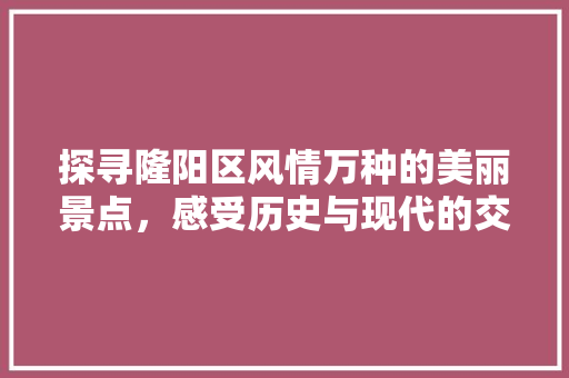 探寻隆阳区风情万种的美丽景点，感受历史与现代的交融