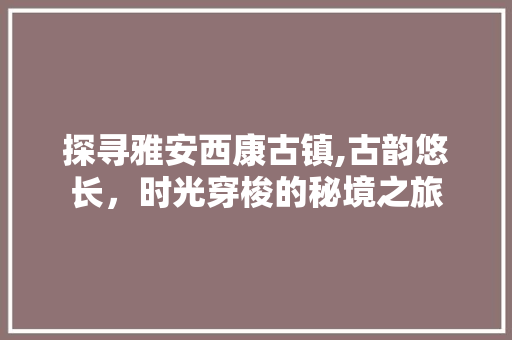 探寻雅安西康古镇,古韵悠长，时光穿梭的秘境之旅