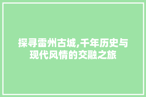 探寻雷州古城,千年历史与现代风情的交融之旅