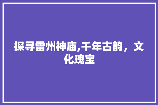 探寻雷州神庙,千年古韵，文化瑰宝