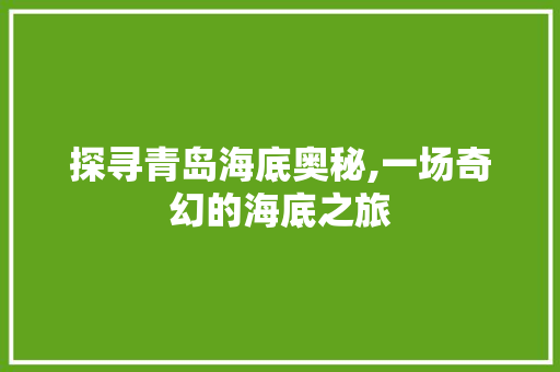 探寻青岛海底奥秘,一场奇幻的海底之旅