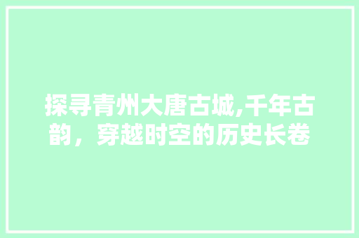 探寻青州大唐古城,千年古韵，穿越时空的历史长卷