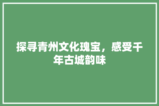 探寻青州文化瑰宝，感受千年古城韵味