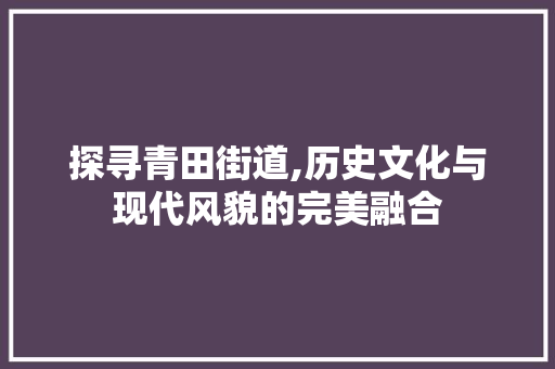 探寻青田街道,历史文化与现代风貌的完美融合