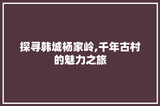 探寻韩城杨家岭,千年古村的魅力之旅