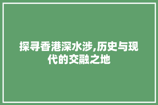 探寻香港深水涉,历史与现代的交融之地