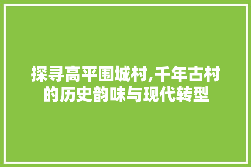 探寻高平围城村,千年古村的历史韵味与现代转型