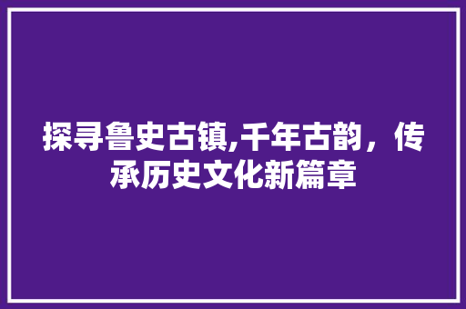 探寻鲁史古镇,千年古韵，传承历史文化新篇章