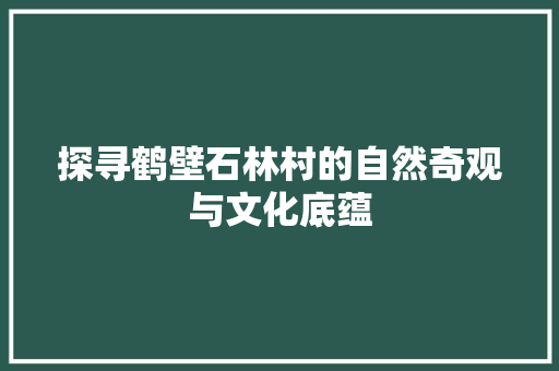 探寻鹤壁石林村的自然奇观与文化底蕴