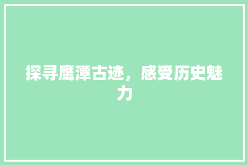 探寻鹰潭古迹，感受历史魅力