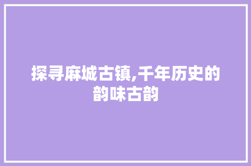 探寻麻城古镇,千年历史的韵味古韵