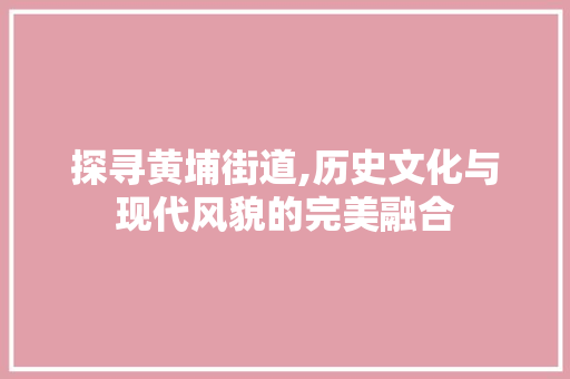 探寻黄埔街道,历史文化与现代风貌的完美融合