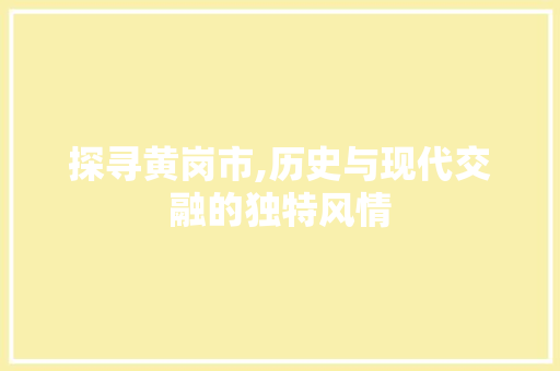 探寻黄岗市,历史与现代交融的独特风情