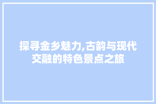 探寻金乡魅力,古韵与现代交融的特色景点之旅