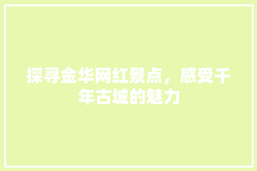 探寻金华网红景点，感受千年古城的魅力