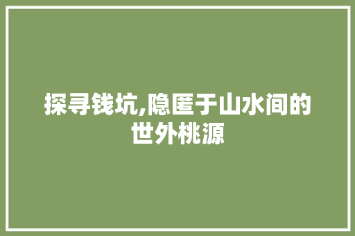 探寻钱坑,隐匿于山水间的世外桃源