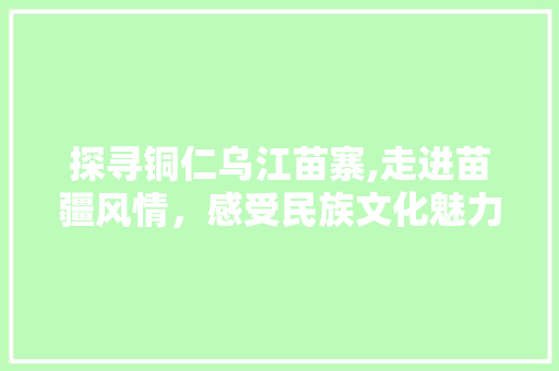 探寻铜仁乌江苗寨,走进苗疆风情，感受民族文化魅力