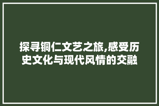 探寻铜仁文艺之旅,感受历史文化与现代风情的交融