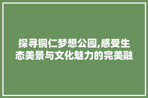 探寻铜仁梦想公园,感受生态美景与文化魅力的完美融合