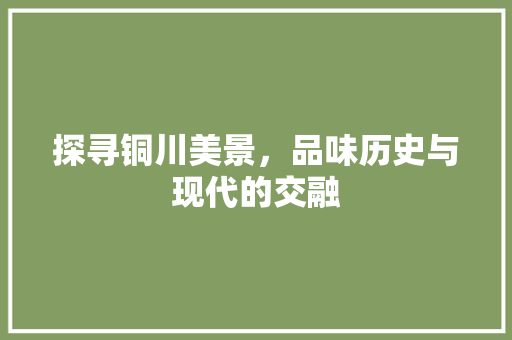 探寻铜川美景，品味历史与现代的交融