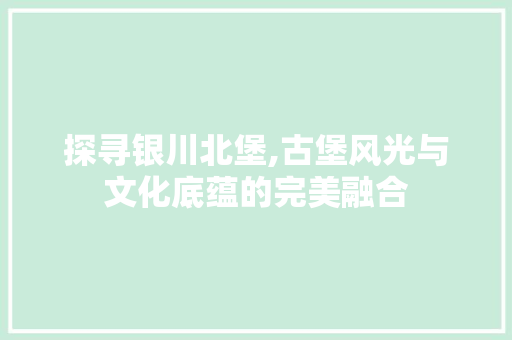 探寻银川北堡,古堡风光与文化底蕴的完美融合