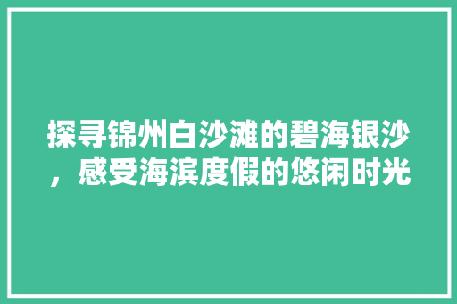 探寻锦州白沙滩的碧海银沙，感受海滨度假的悠闲时光