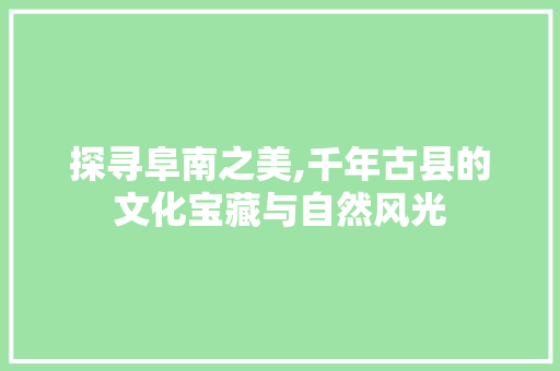 探寻阜南之美,千年古县的文化宝藏与自然风光