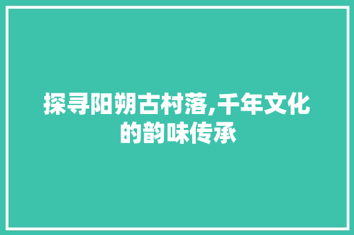 探寻阳朔古村落,千年文化的韵味传承