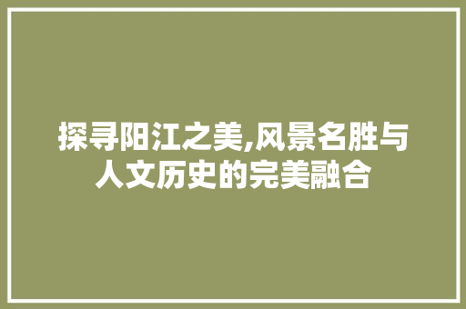 探寻阳江之美,风景名胜与人文历史的完美融合