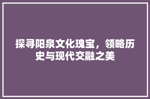 探寻阳泉文化瑰宝，领略历史与现代交融之美