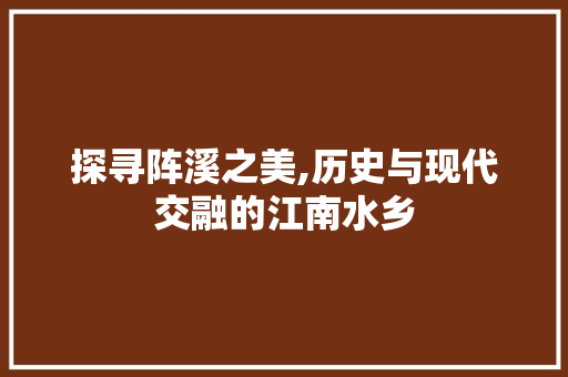 探寻阵溪之美,历史与现代交融的江南水乡