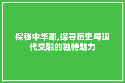 探秘中华郡,探寻历史与现代交融的独特魅力