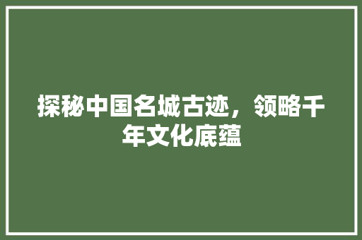 探秘中国名城古迹，领略千年文化底蕴