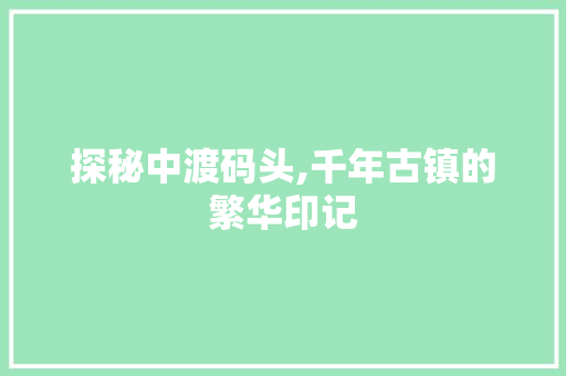 探秘中渡码头,千年古镇的繁华印记