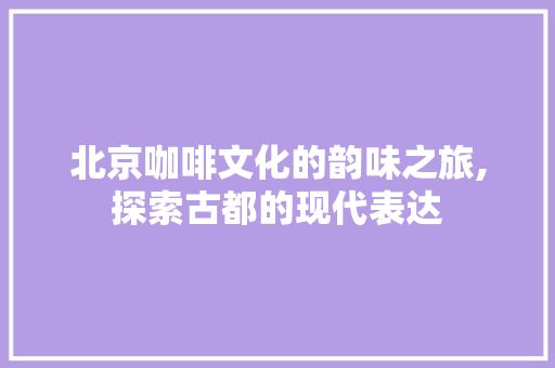 北京咖啡文化的韵味之旅,探索古都的现代表达