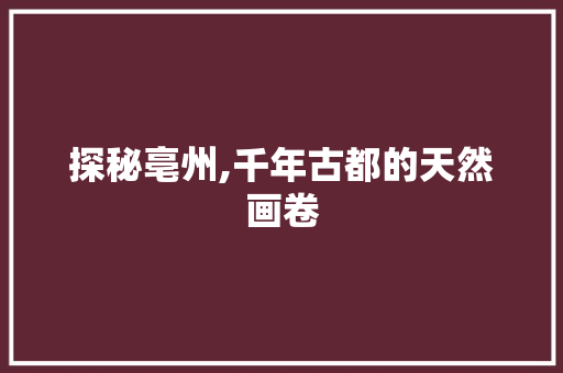 探秘亳州,千年古都的天然画卷