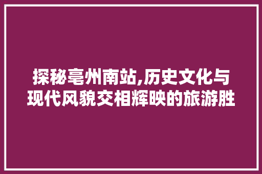 探秘亳州南站,历史文化与现代风貌交相辉映的旅游胜地