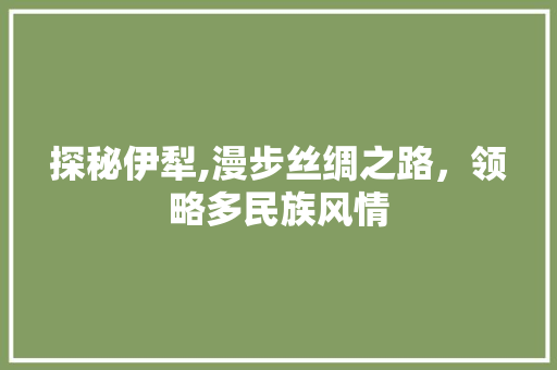 探秘伊犁,漫步丝绸之路，领略多民族风情