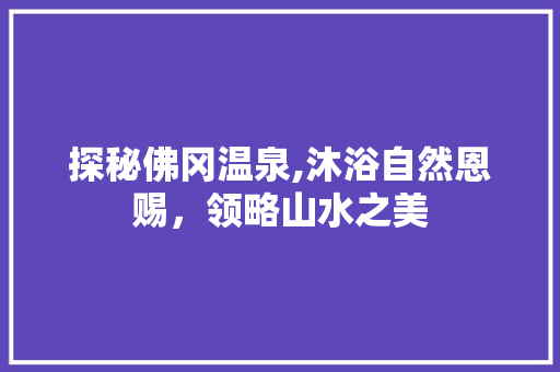 探秘佛冈温泉,沐浴自然恩赐，领略山水之美