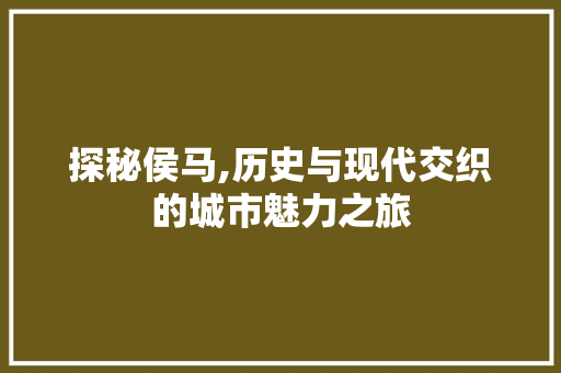 探秘侯马,历史与现代交织的城市魅力之旅