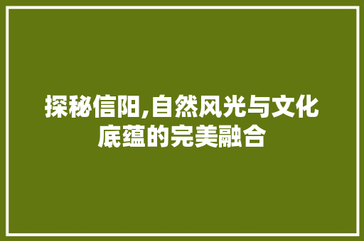 探秘信阳,自然风光与文化底蕴的完美融合