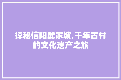 探秘信阳武家坡,千年古村的文化遗产之旅