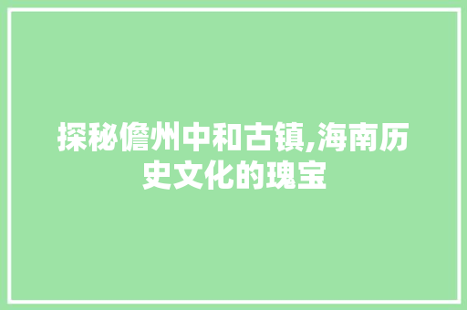 探秘儋州中和古镇,海南历史文化的瑰宝