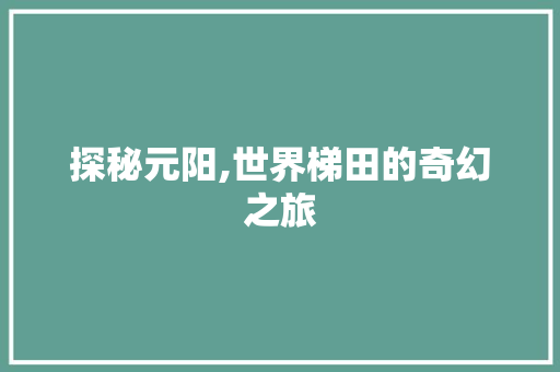 探秘元阳,世界梯田的奇幻之旅