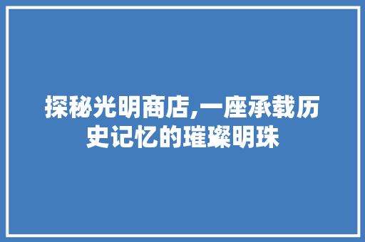 探秘光明商店,一座承载历史记忆的璀璨明珠