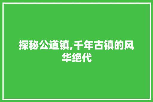 探秘公道镇,千年古镇的风华绝代