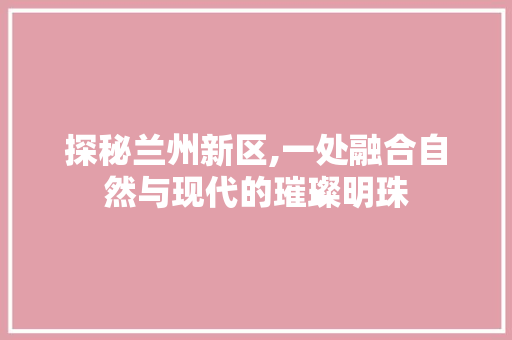 探秘兰州新区,一处融合自然与现代的璀璨明珠