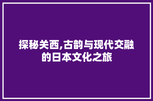 探秘关西,古韵与现代交融的日本文化之旅