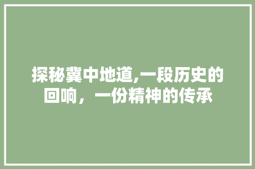 探秘冀中地道,一段历史的回响，一份精神的传承