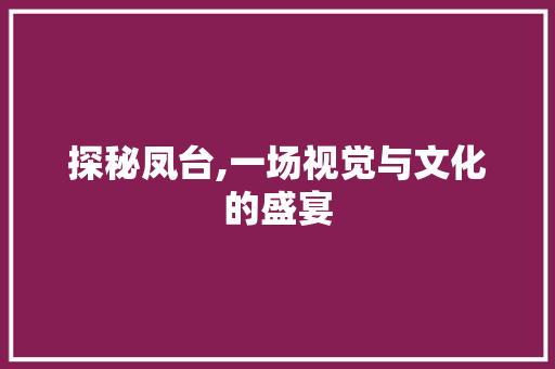 探秘凤台,一场视觉与文化的盛宴